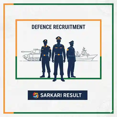 Defence Recruitment 2025 - Army, Navy, Air Force Jobs Defence recruitment illustration showing Indian armed forces personnel in uniform with military equipment including tank and naval ship, representing career opportunities in Army, Navy and Air Force - Sarkari Network