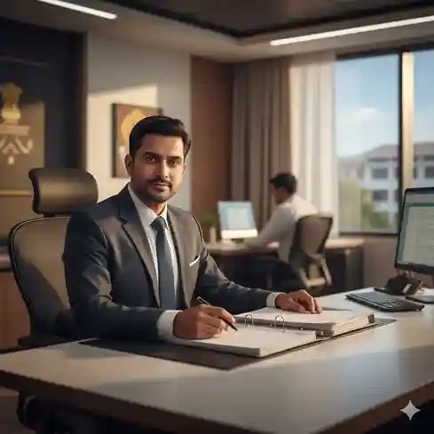 Govt law jobs showing government legal advisor reviewing official documents in ministry office