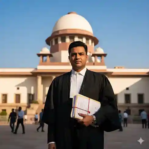 Govt law jobs opportunity showing advocate in black gown at Supreme Court of India for legal service positions